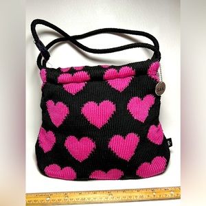 "The Sak" Black with Pink Hearts Purse Bag